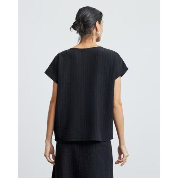 NWOT Everlane Women's City Stripe V-Neck Minimalist Cap Sleeve Boxy Top Black 4 - Picture 2 of 10